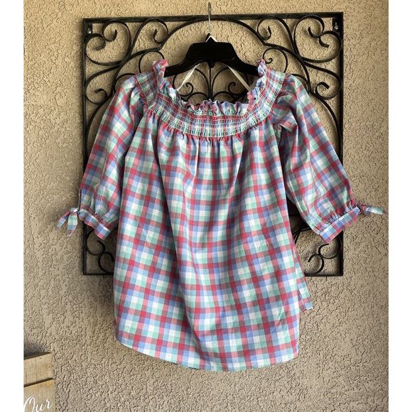 Kate Spade off the shoulder gingham plaid blouse - size M - multicolor - Picture 2 of 7